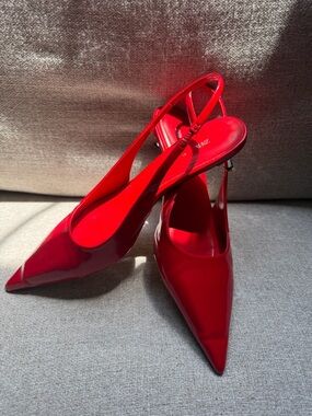 Zara Red Patent Pointed-Toe Slingback Mules